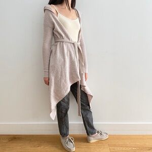 FREE PEOPLE SLOANE HOODED WRAP CARDIGAN OATMEAL WITH BELT -  XS-S